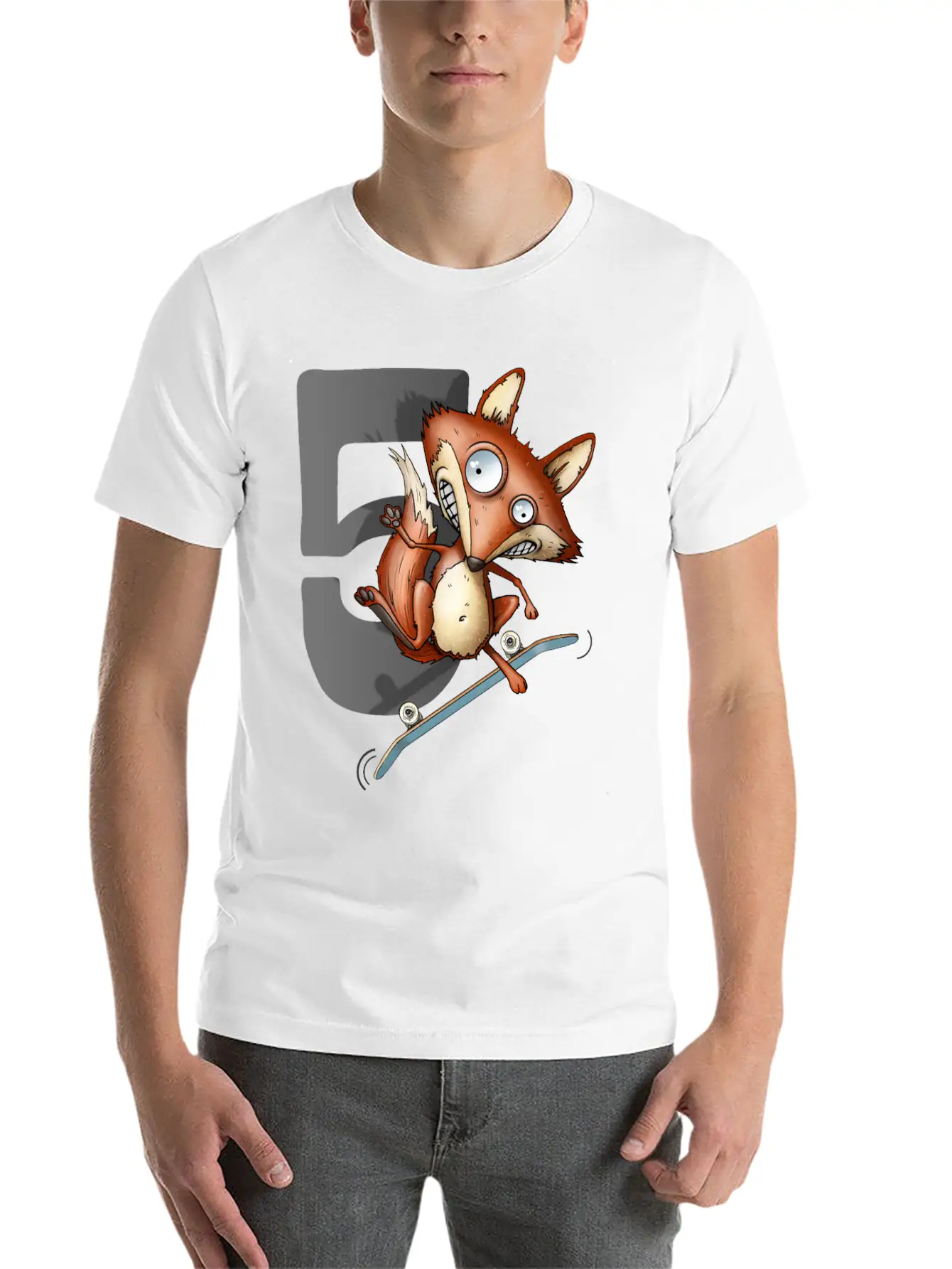 5th Birthday Skater Fox 5 Years Old Soft Cotton Short Sleeve Tee – Unisex Wardrobe Staple