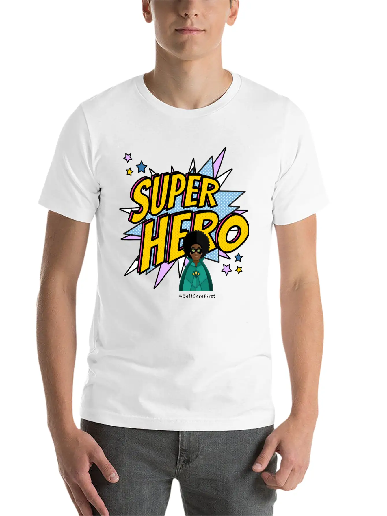 #SelfCareFirst Superhero Classic Fit Graphic Tee For Daily Comfort – Unisex Cotton Shirt