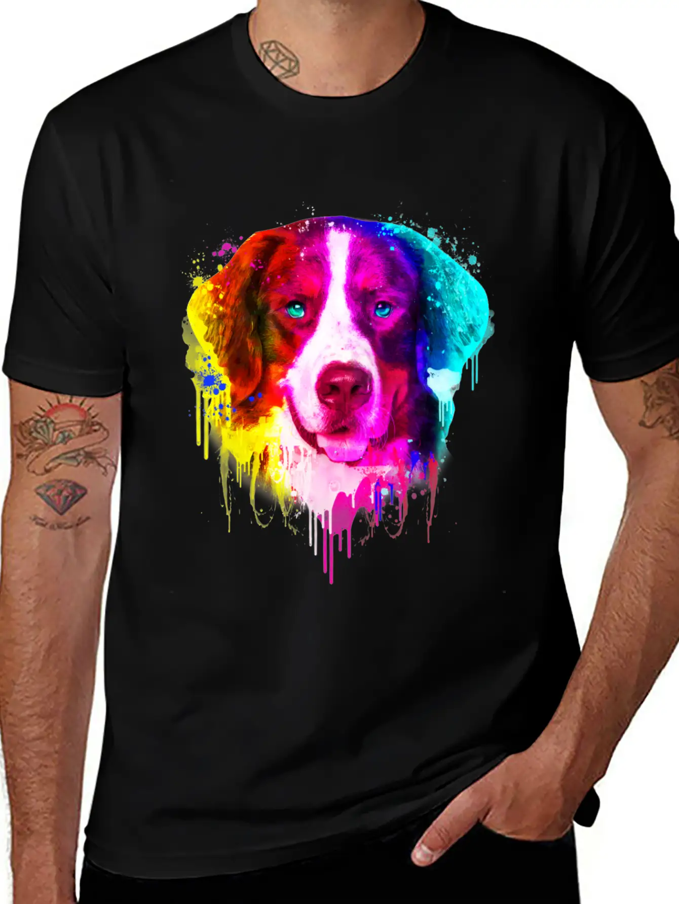 03 Bernese Mountain Colorful Painting Casual Graphic T-Shirt – Simple And Comfortable Daily Wear