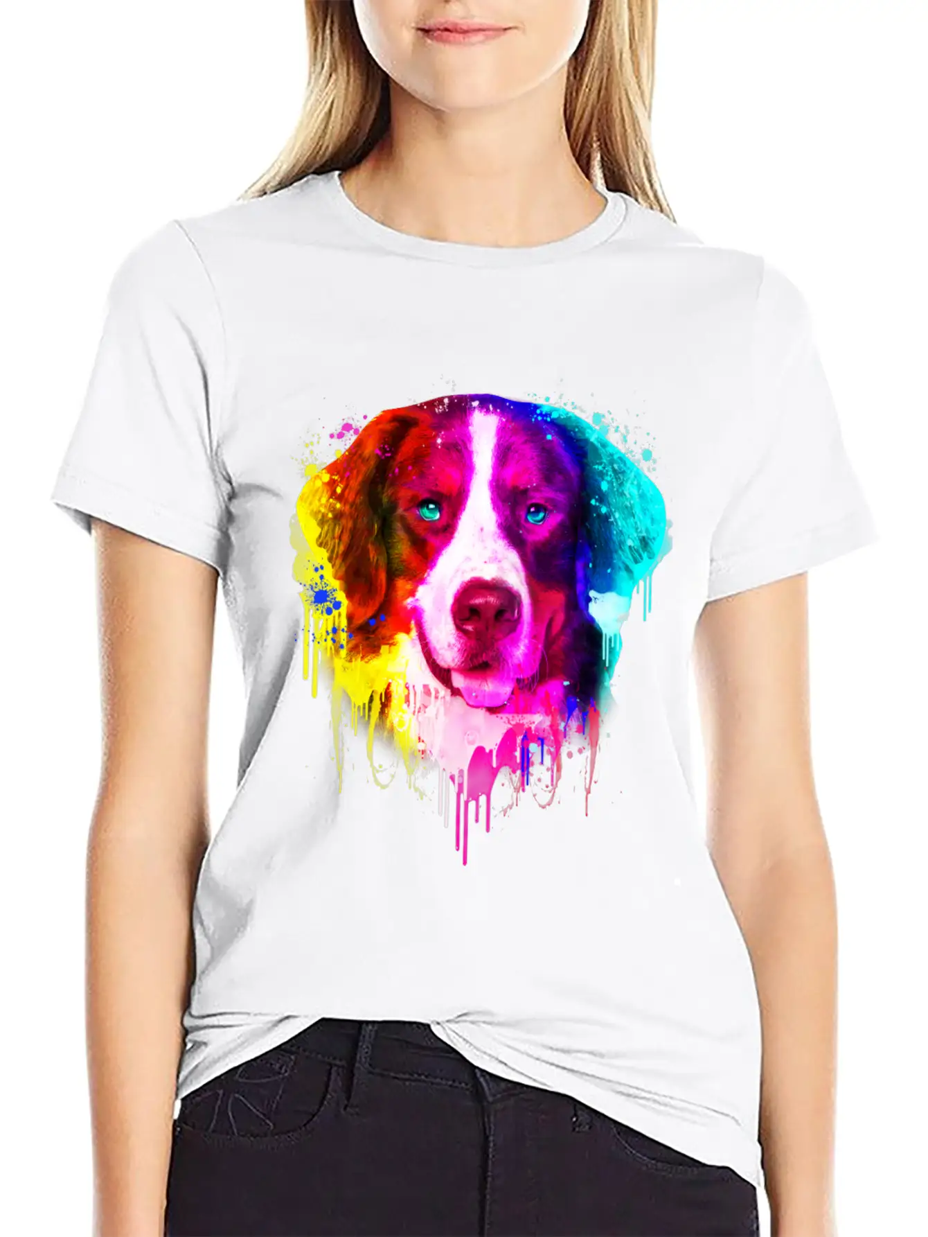 03 Bernese Mountain Colorful Painting Casual Graphic T-Shirt – Simple And Comfortable Daily Wear