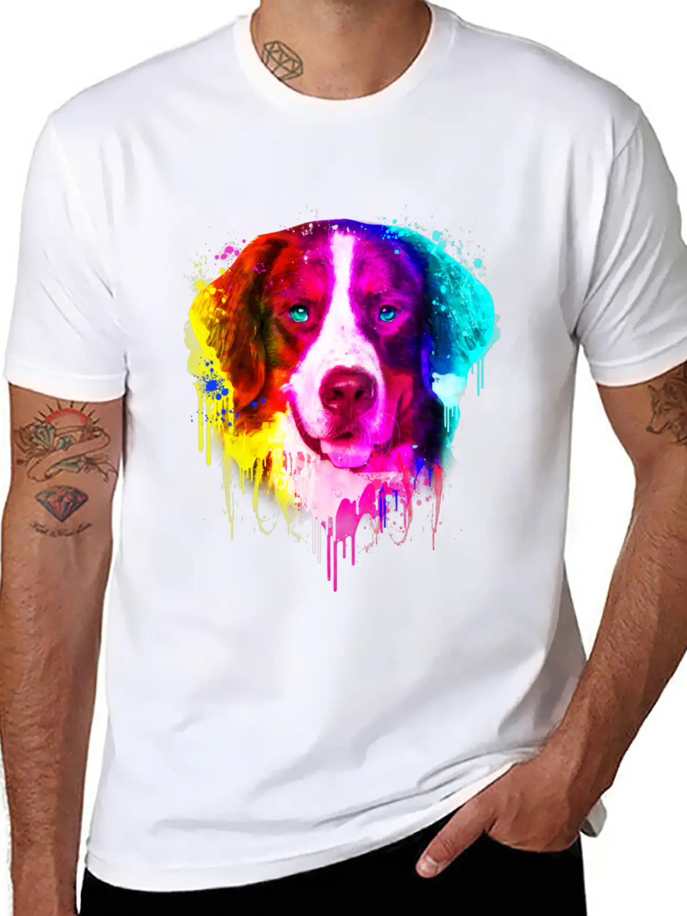 03 Bernese Mountain Colorful Painting Casual Graphic T-Shirt – Simple And Comfortable Daily Wear