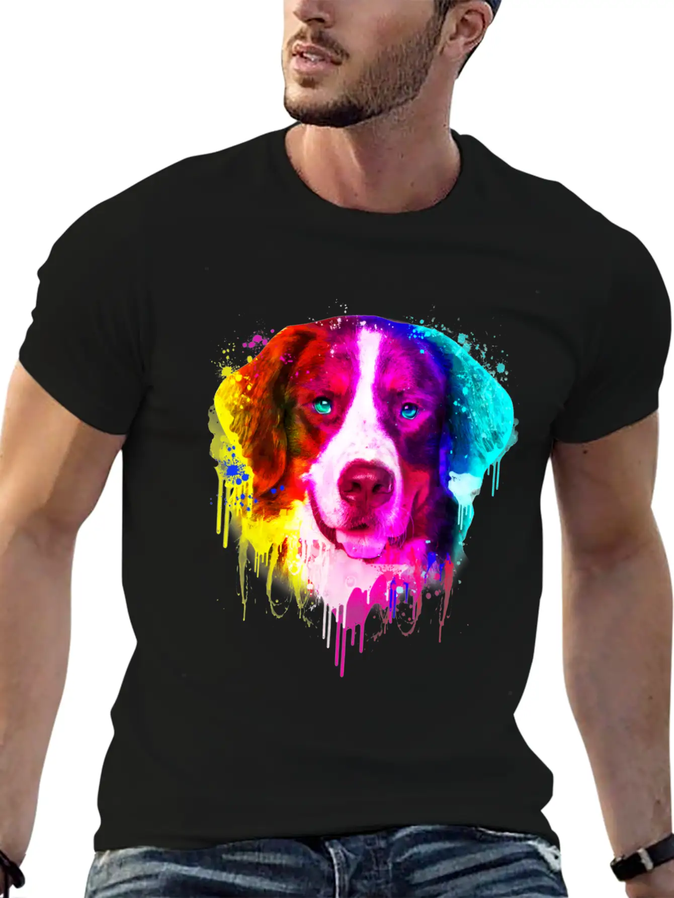 03 Bernese Mountain Colorful Painting Casual Graphic T-Shirt – Simple And Comfortable Daily Wear