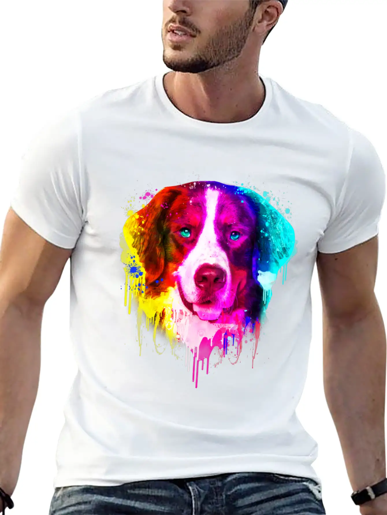 03 Bernese Mountain Colorful Painting Casual Graphic T-Shirt – Simple And Comfortable Daily Wear