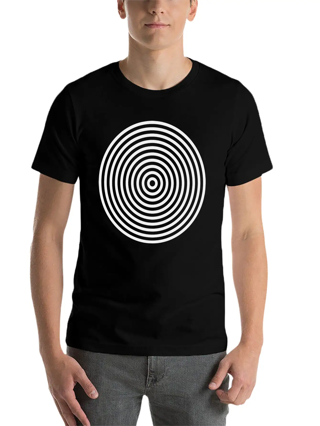 10 Concentric Circles In Black White Simple Everyday Graphic Tee – Lightweight Summer Wear