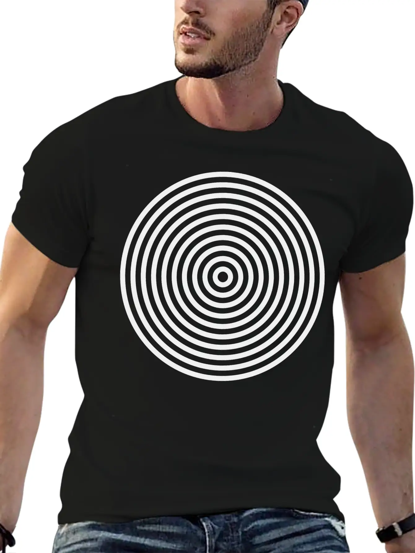10 Concentric Circles In Black White Simple Everyday Graphic Tee – Lightweight Summer Wear