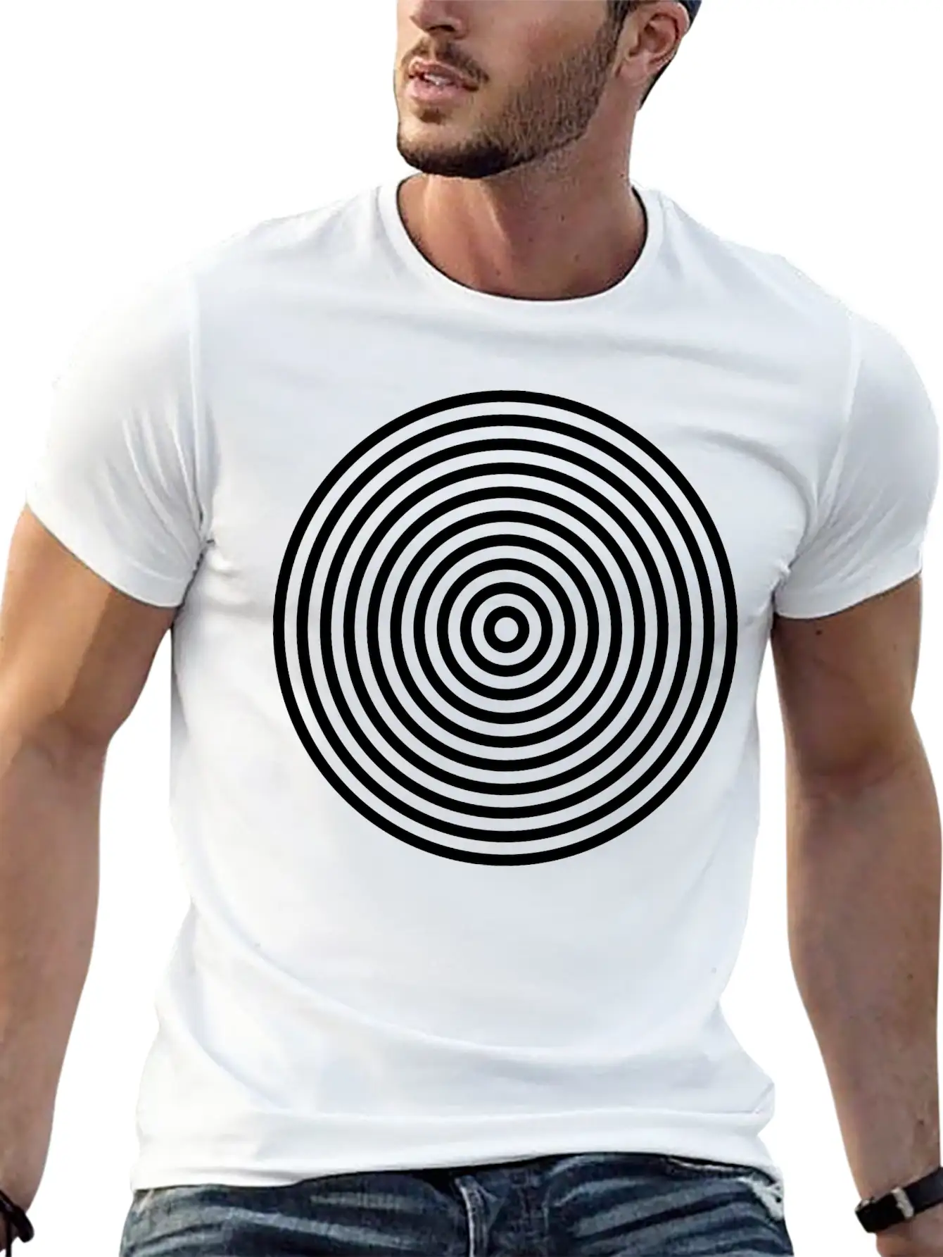 10 Concentric Circles In Black White Simple Everyday Graphic Tee – Lightweight Summer Wear