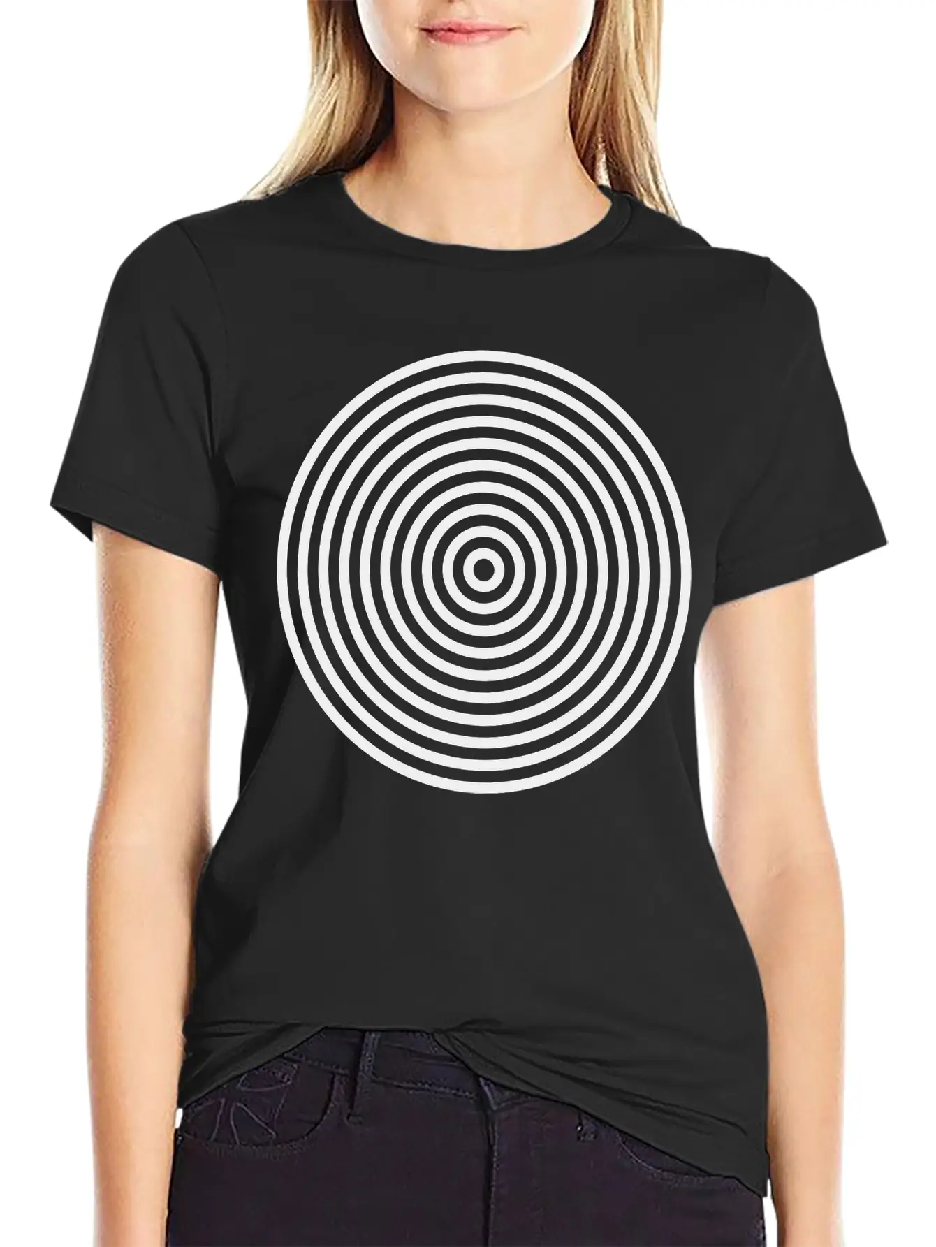 10 Concentric Circles In Black White Simple Everyday Graphic Tee – Lightweight Summer Wear