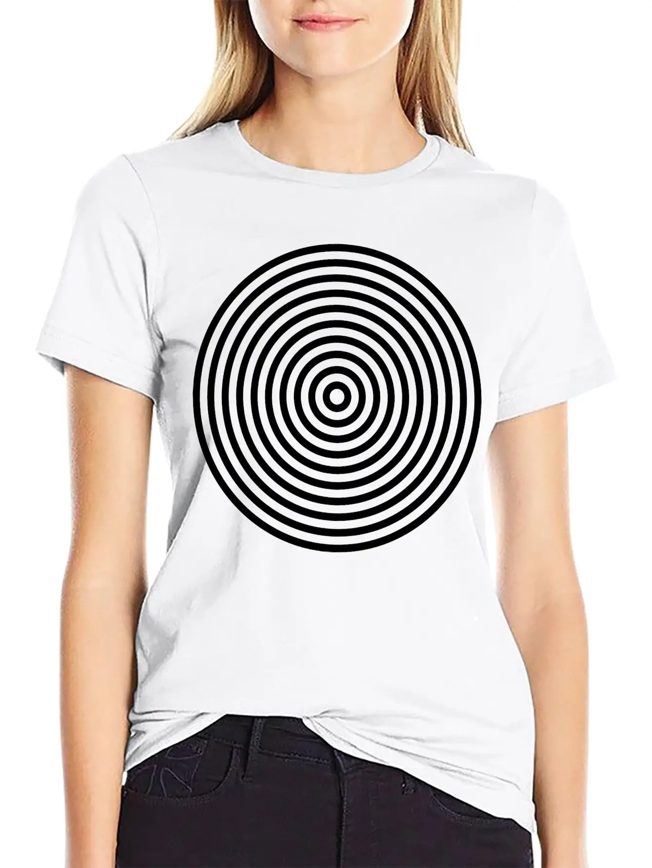 10 Concentric Circles In Black White Simple Everyday Graphic Tee – Lightweight Summer Wear