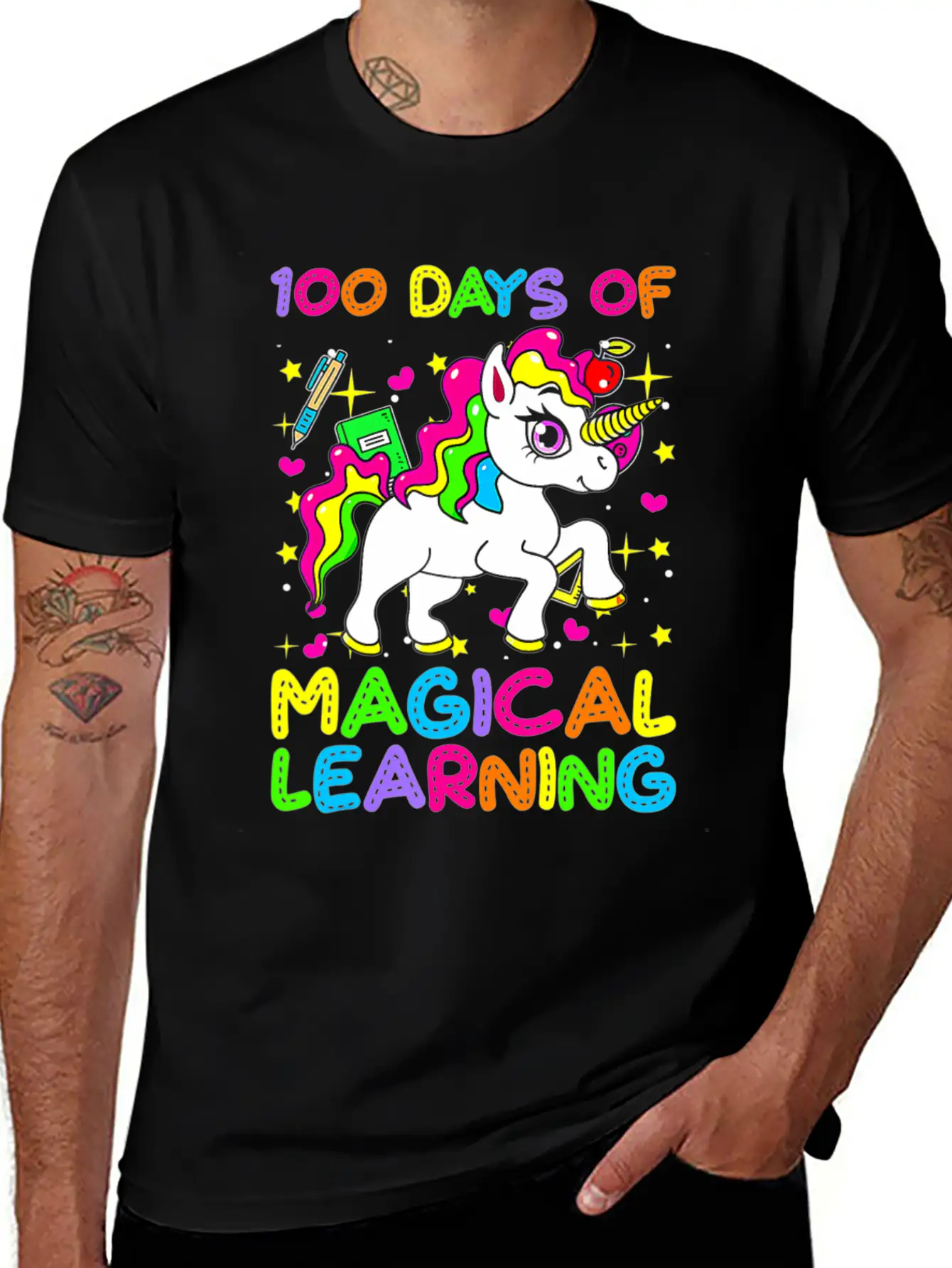 100 Days Of Magical Learning 100 Days Of School Simple Everyday Graphic Tee – Lightweight Summer Wear