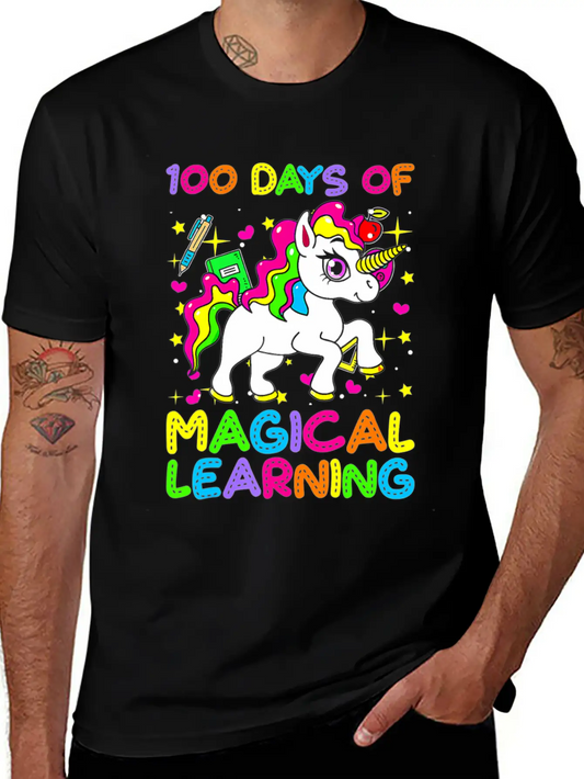 100 Days Of Magical Learning 100 Days Of School Simple Everyday Graphic Tee – Lightweight Summer Wear