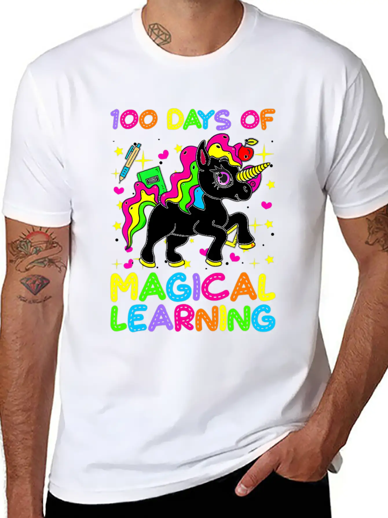 100 Days Of Magical Learning 100 Days Of School Simple Everyday Graphic Tee – Lightweight Summer Wear