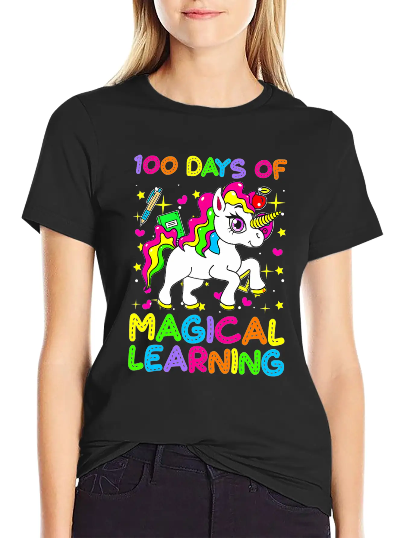 100 Days Of Magical Learning 100 Days Of School Simple Everyday Graphic Tee – Lightweight Summer Wear