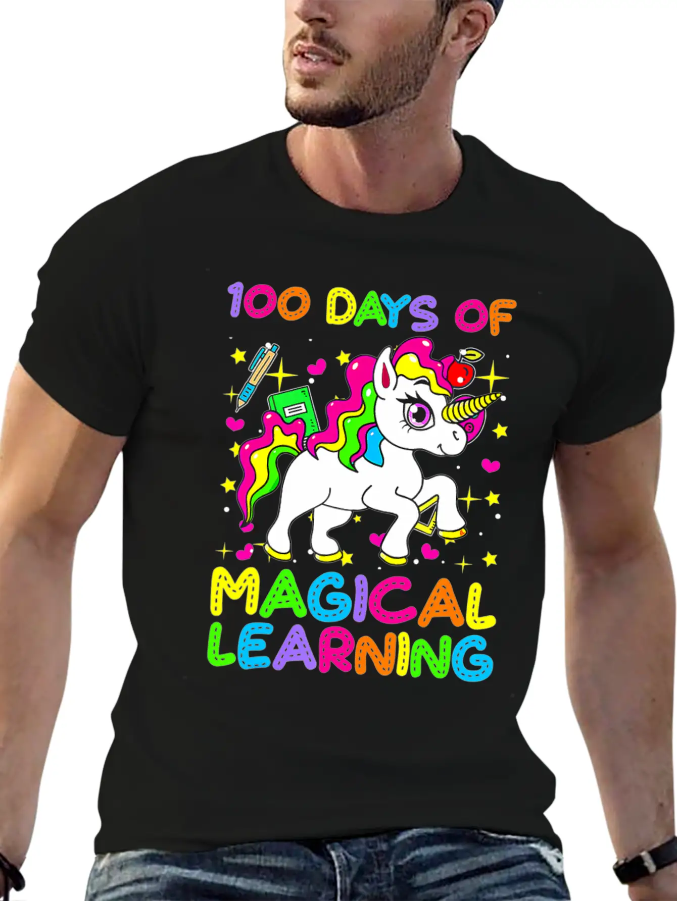 100 Days Of Magical Learning 100 Days Of School Simple Everyday Graphic Tee – Lightweight Summer Wear
