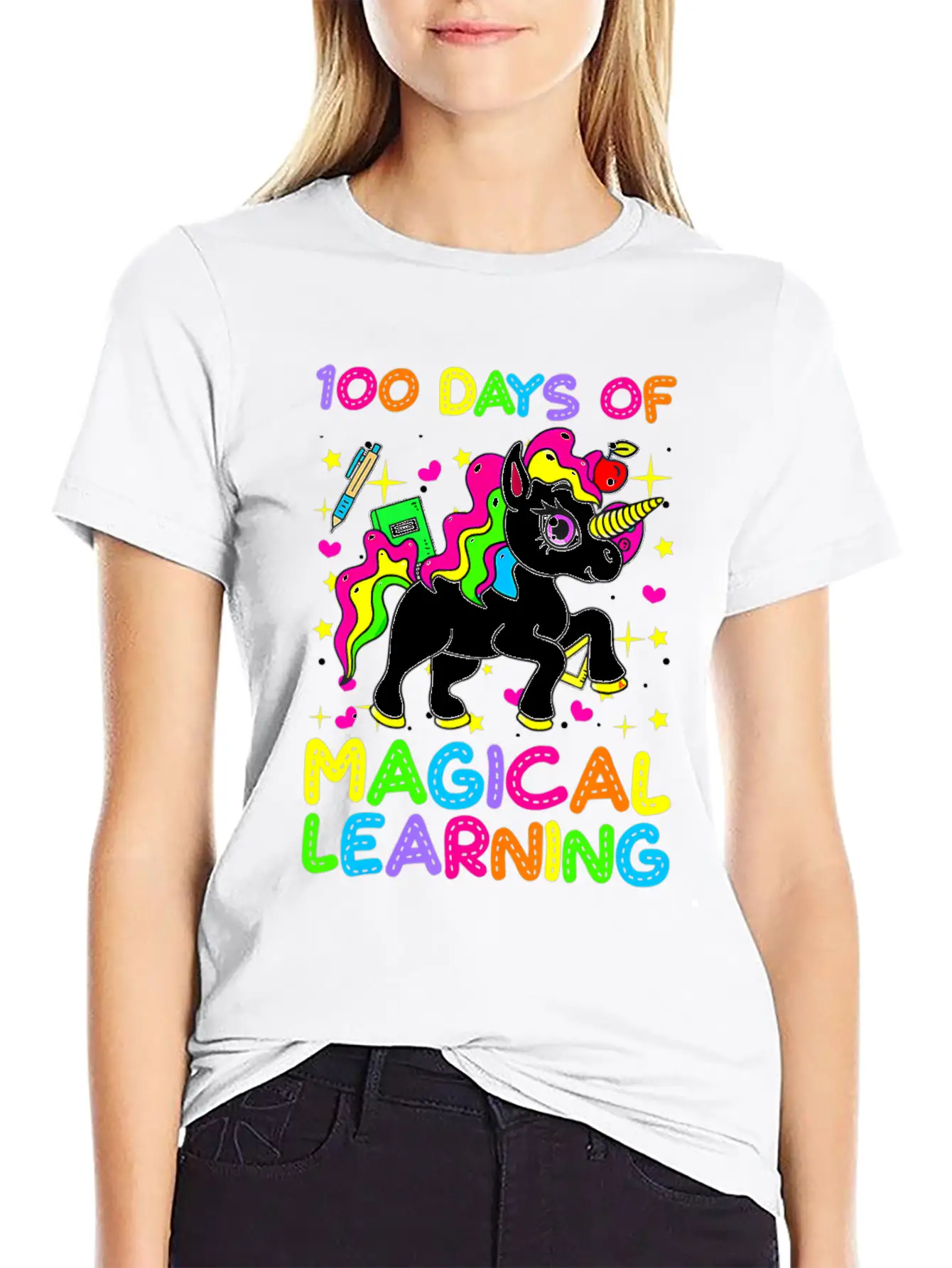 100 Days Of Magical Learning 100 Days Of School Simple Everyday Graphic Tee – Lightweight Summer Wear