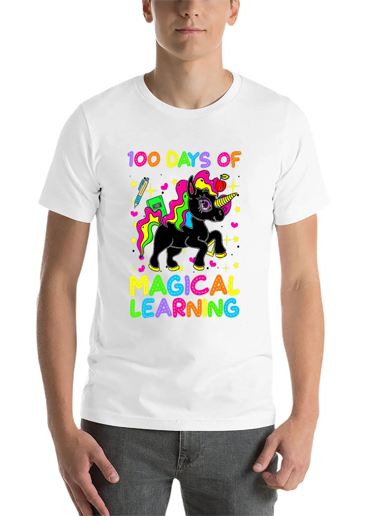 100 Days Of Magical Learning 100 Days Of School Simple Everyday Graphic Tee – Lightweight Summer Wear