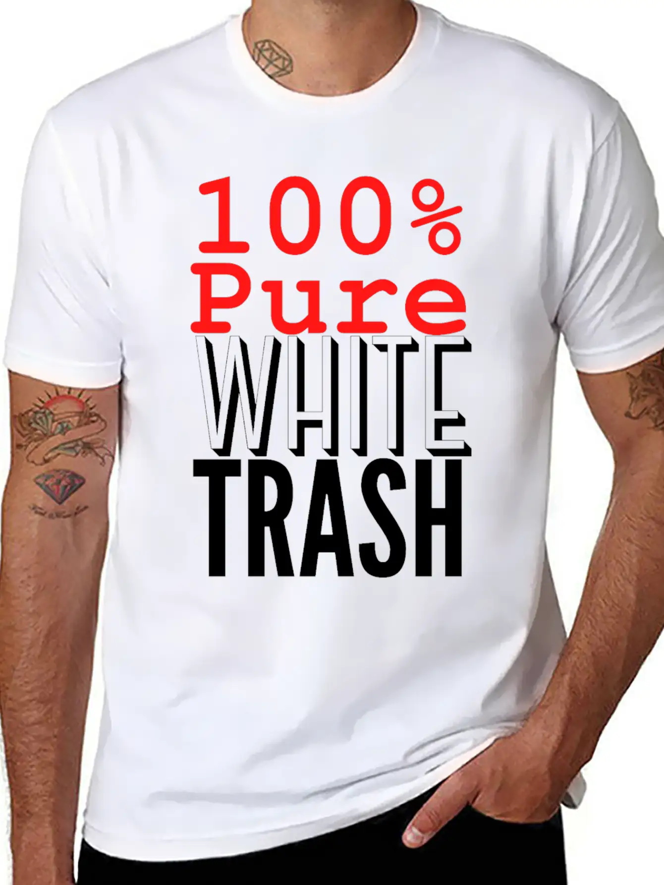 100% PURE WHITE TRASH Breathable Soft Cotton T-Shirt – Timeless Casual Look