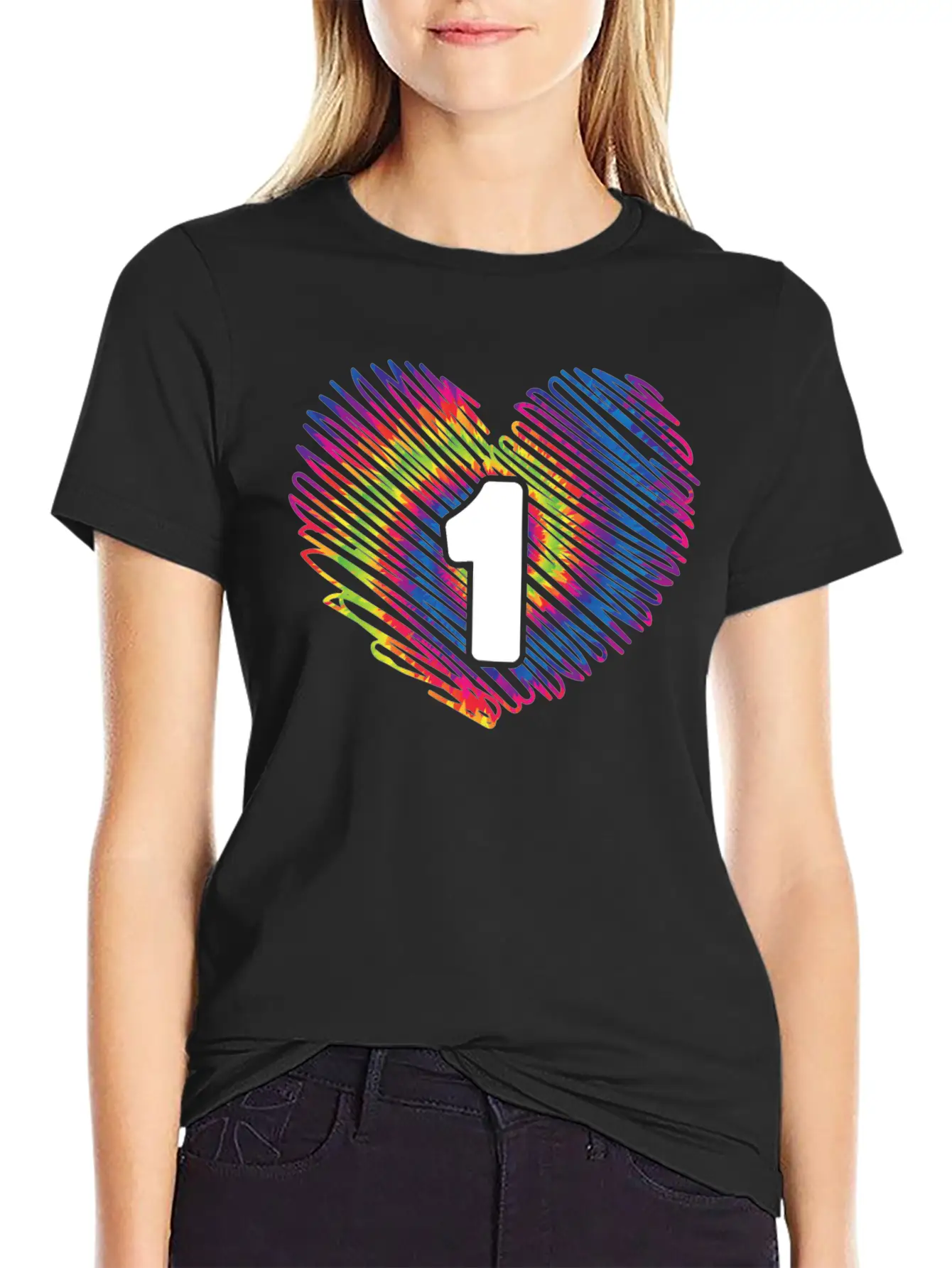 1st Birthday Heart Tie Dye | Tie Dye Themed Classic Crew Neck Graphic Tee – Everyday Minimal Look