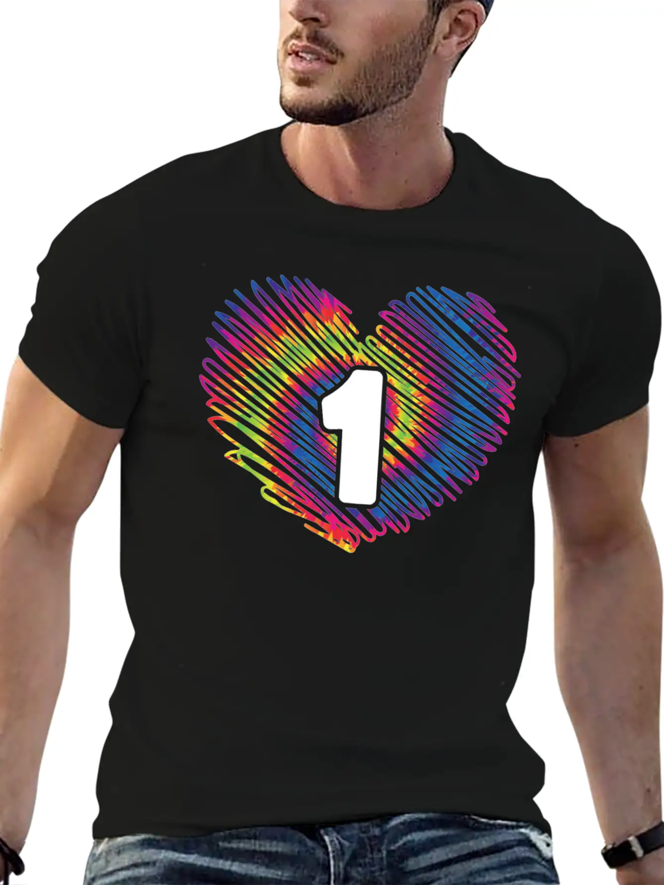 1st Birthday Heart Tie Dye | Tie Dye Themed Classic Crew Neck Graphic Tee – Everyday Minimal Look
