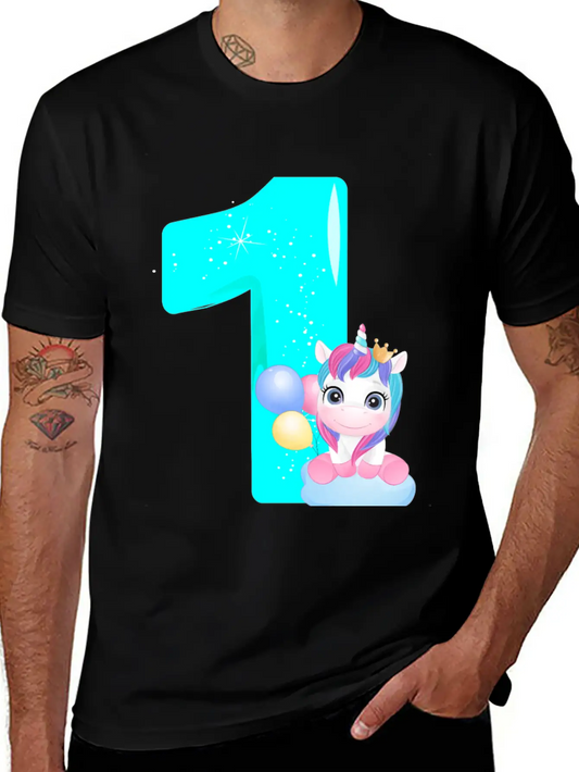 1st Birthday With Unicorn Motif, Turquoise Classic Cotton Tee – Unisex Comfort For Any Season
