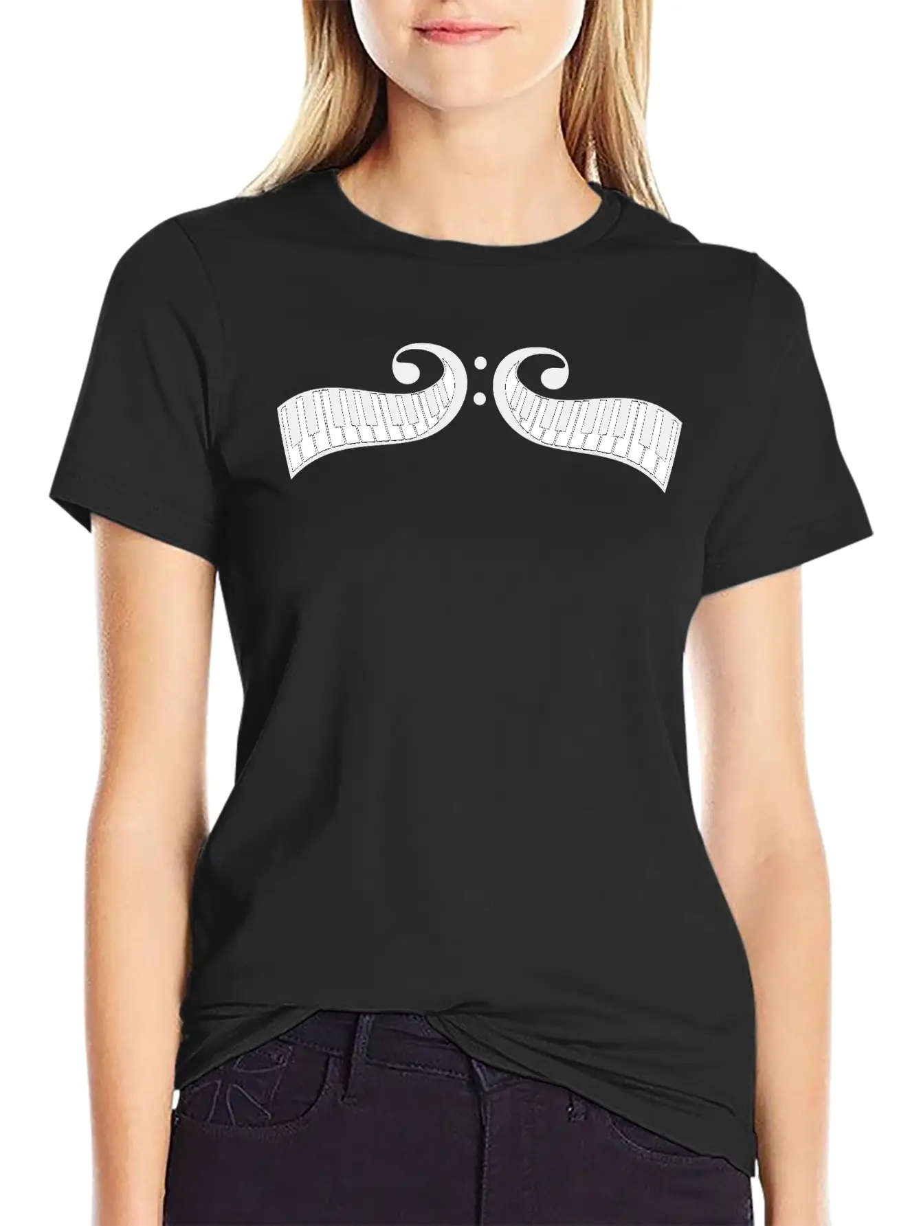 2 Mirrored Keyboards Music Bass Note Piano Keys Classic Crew Neck Graphic Tee – Everyday Minimal Look