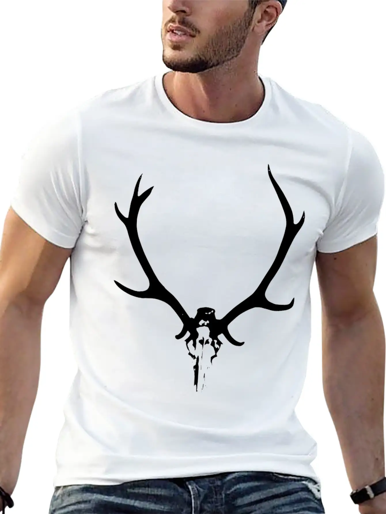 2reborn JÄGER GEWEIH Hunter Deer Wild Solo Wh Unisex Cotton Tee – Relaxed Fit For Any Occasion