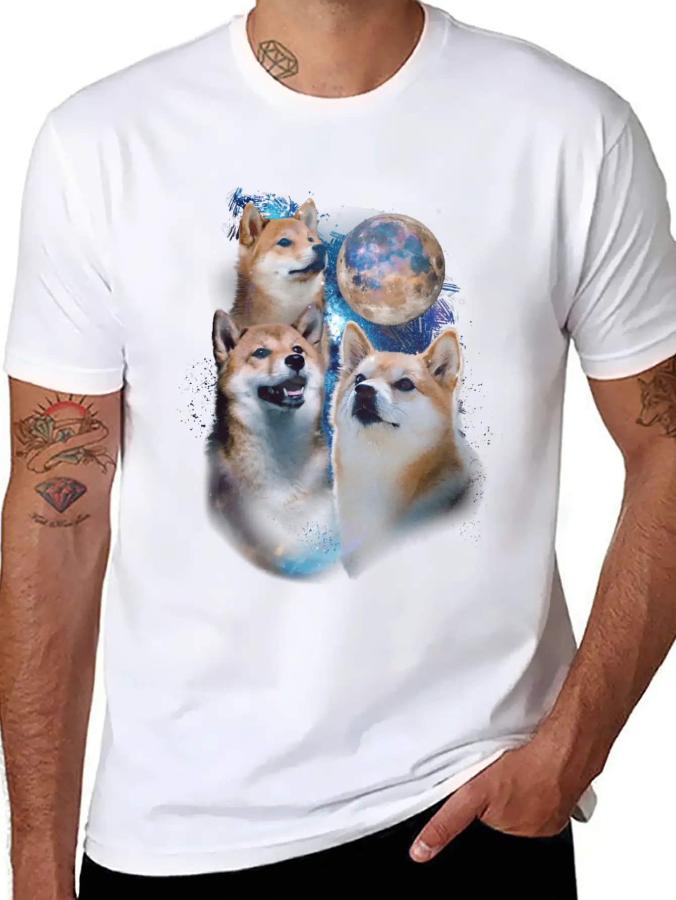 3 Moon Shiba Inu Cryptocurrency Blockchain HODL Casual Graphic T-Shirt – Simple And Comfortable Daily Wear