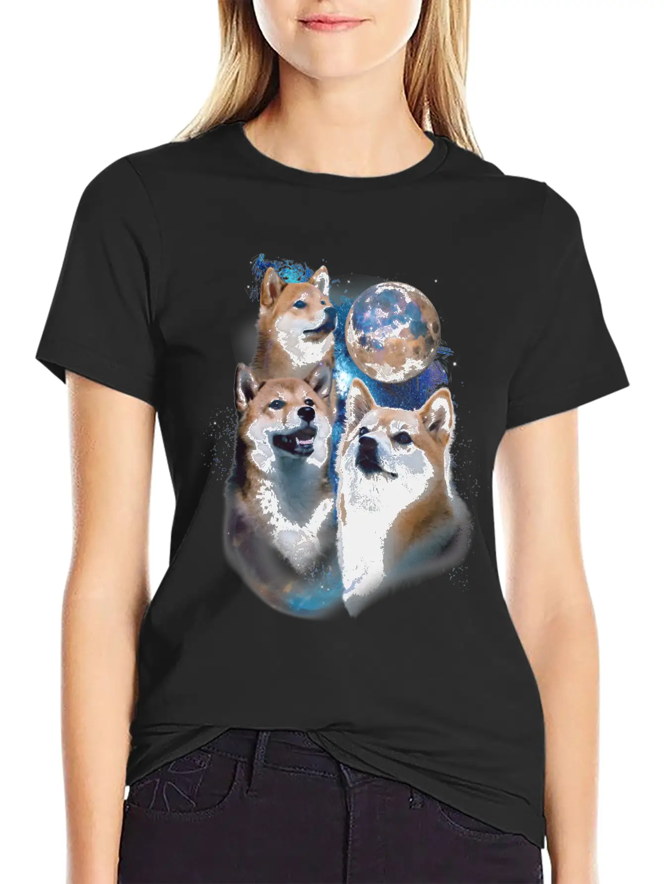 3 Moon Shiba Inu Cryptocurrency Blockchain HODL Casual Graphic T-Shirt – Simple And Comfortable Daily Wear