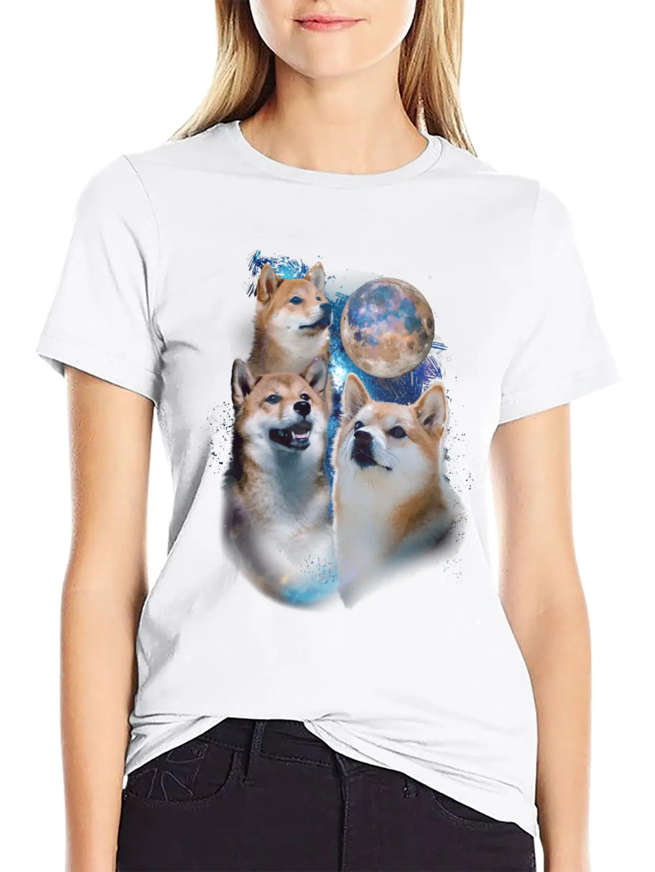 3 Moon Shiba Inu Cryptocurrency Blockchain HODL Casual Graphic T-Shirt – Simple And Comfortable Daily Wear