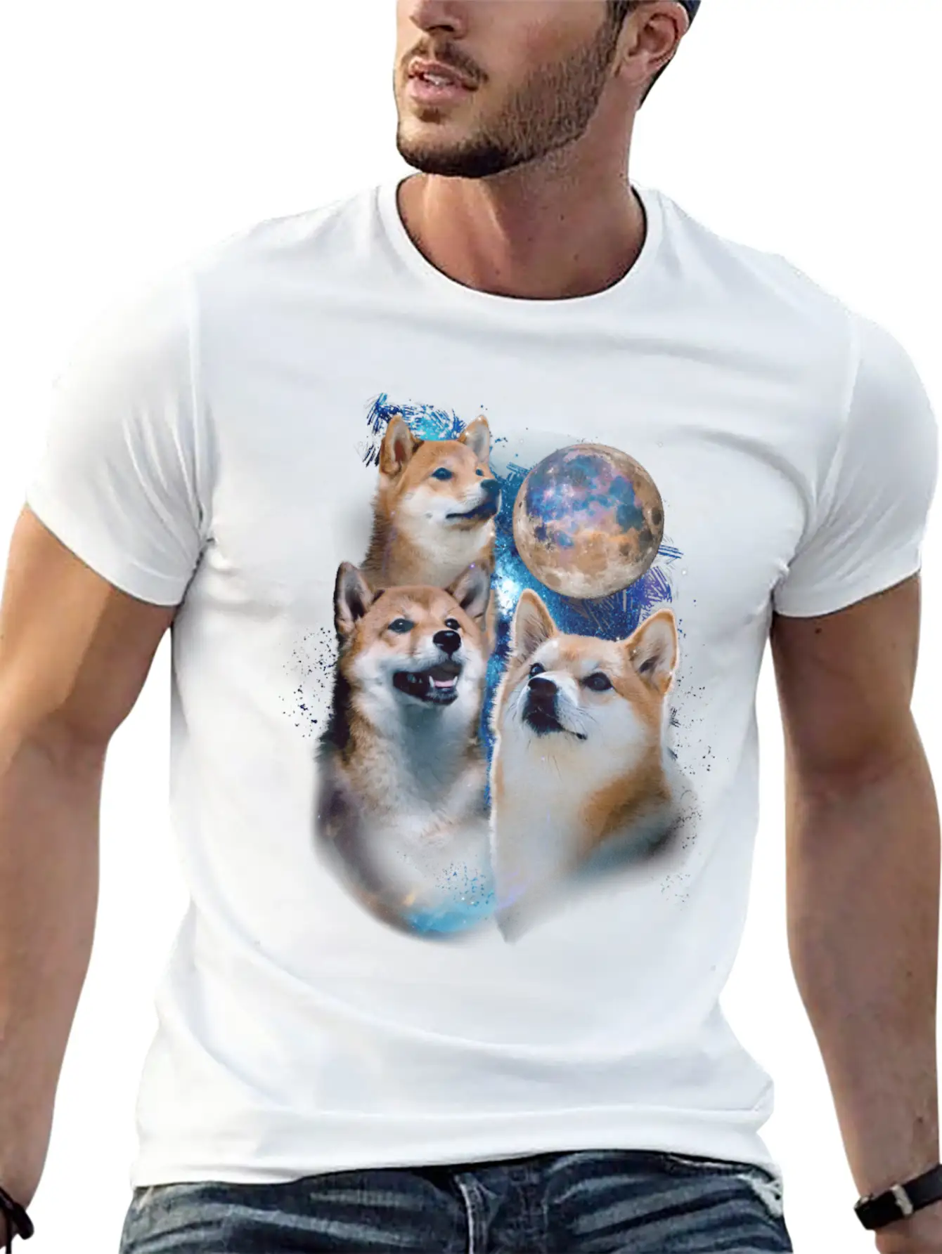 3 Moon Shiba Inu Cryptocurrency Blockchain HODL Casual Graphic T-Shirt – Simple And Comfortable Daily Wear