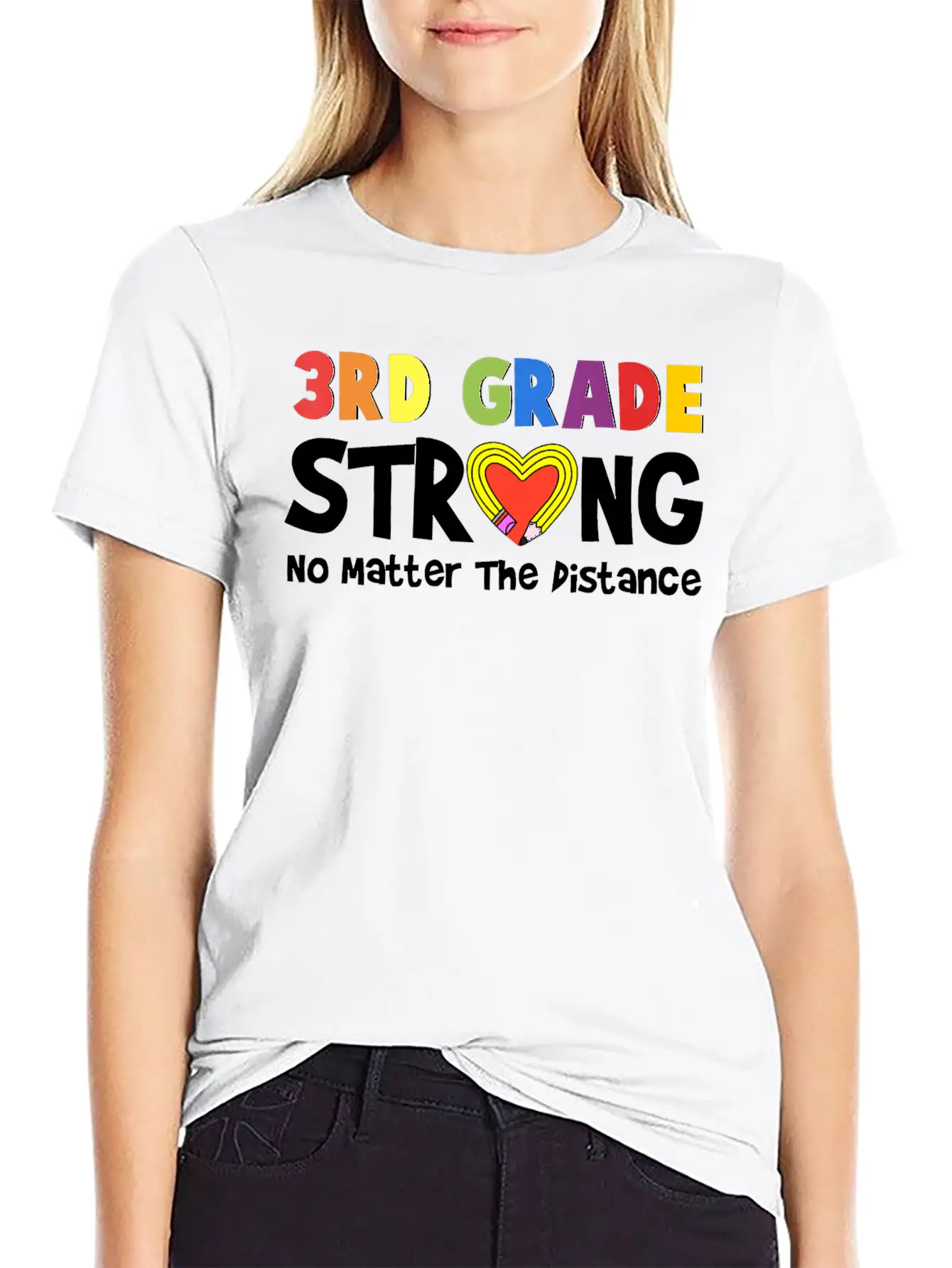 3rd Grade Strong No Matter The Distance Pencil Hea Unisex Short Sleeve Soft Cotton T-Shirt – Casual Everyday Wear