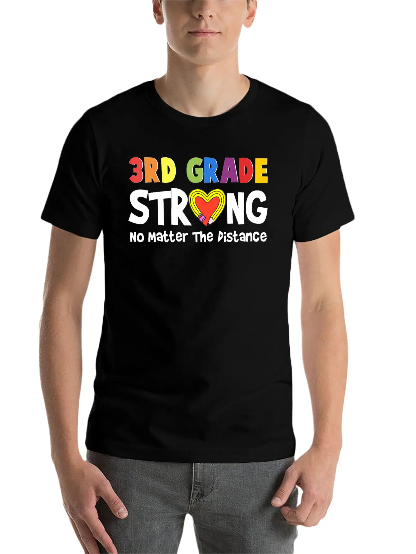 3rd Grade Strong No Matter The Distance Pencil Hea Unisex Short Sleeve Soft Cotton T-Shirt – Casual Everyday Wear