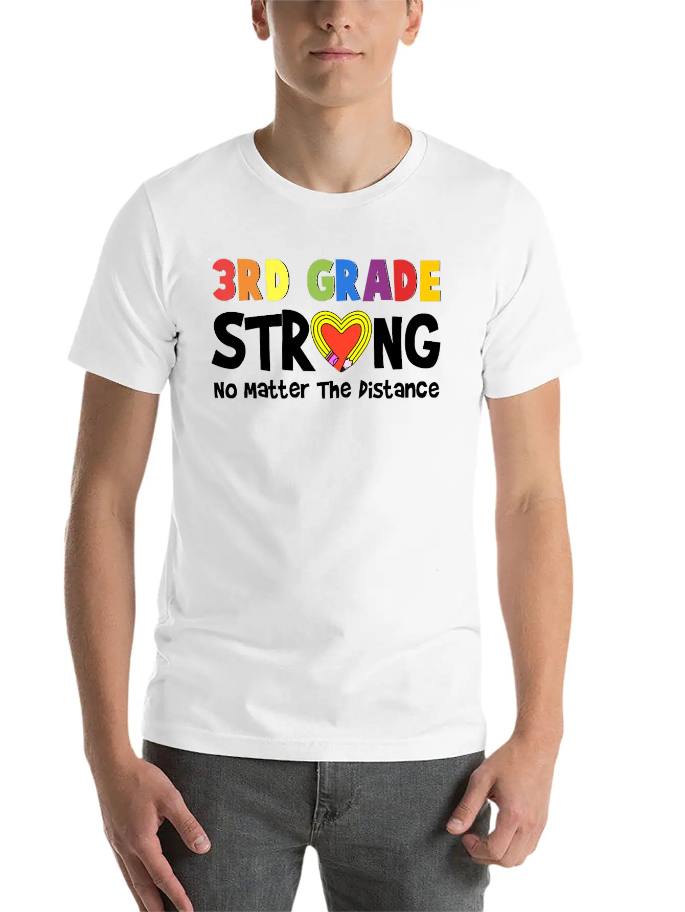 3rd Grade Strong No Matter The Distance Pencil Hea Unisex Short Sleeve Soft Cotton T-Shirt – Casual Everyday Wear