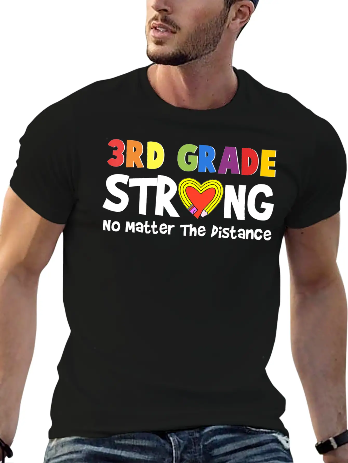 3rd Grade Strong No Matter The Distance Pencil Hea Unisex Short Sleeve Soft Cotton T-Shirt – Casual Everyday Wear
