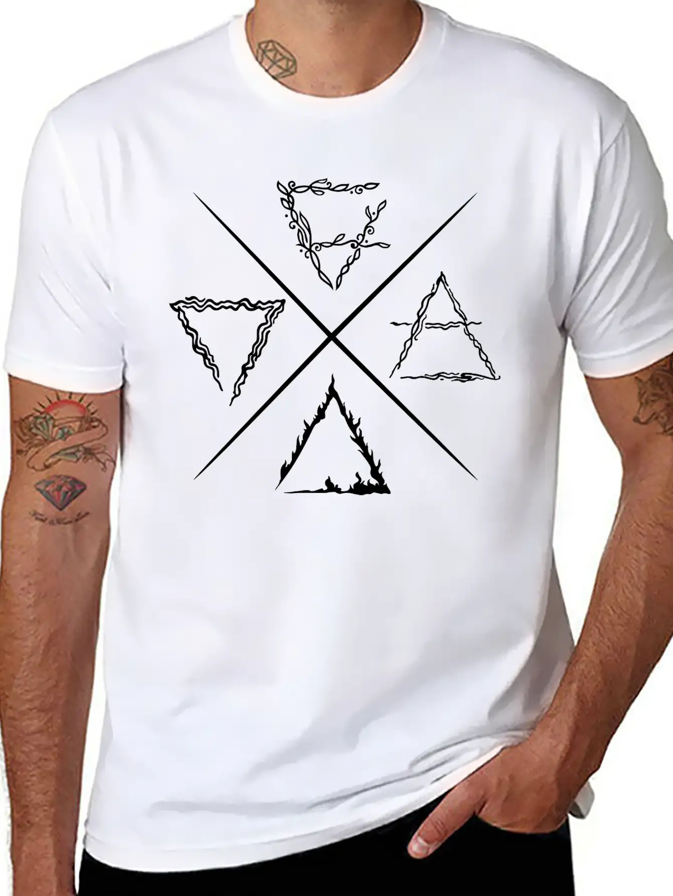 4 Elements Symbols Unisex Cotton Tee – Relaxed Fit For Any Occasion