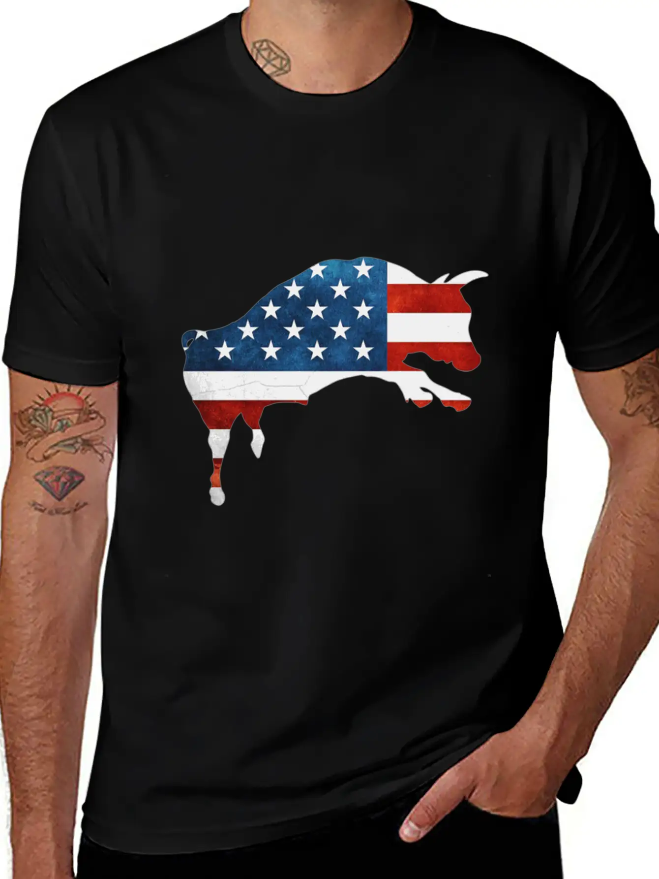 4th Of July Bull American Flag Usa Unisex Short Sleeve Soft Cotton T-Shirt – Casual Everyday Wear