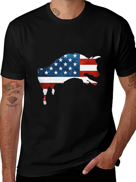 4th Of July Bull American Flag Usa Unisex Short Sleeve Soft Cotton T-Shirt – Casual Everyday Wear
