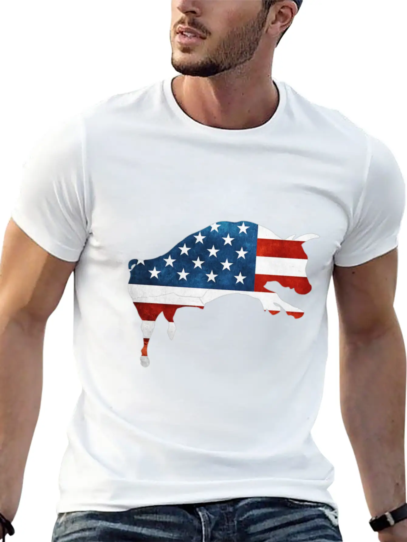 4th Of July Bull American Flag Usa Unisex Short Sleeve Soft Cotton T-Shirt – Casual Everyday Wear
