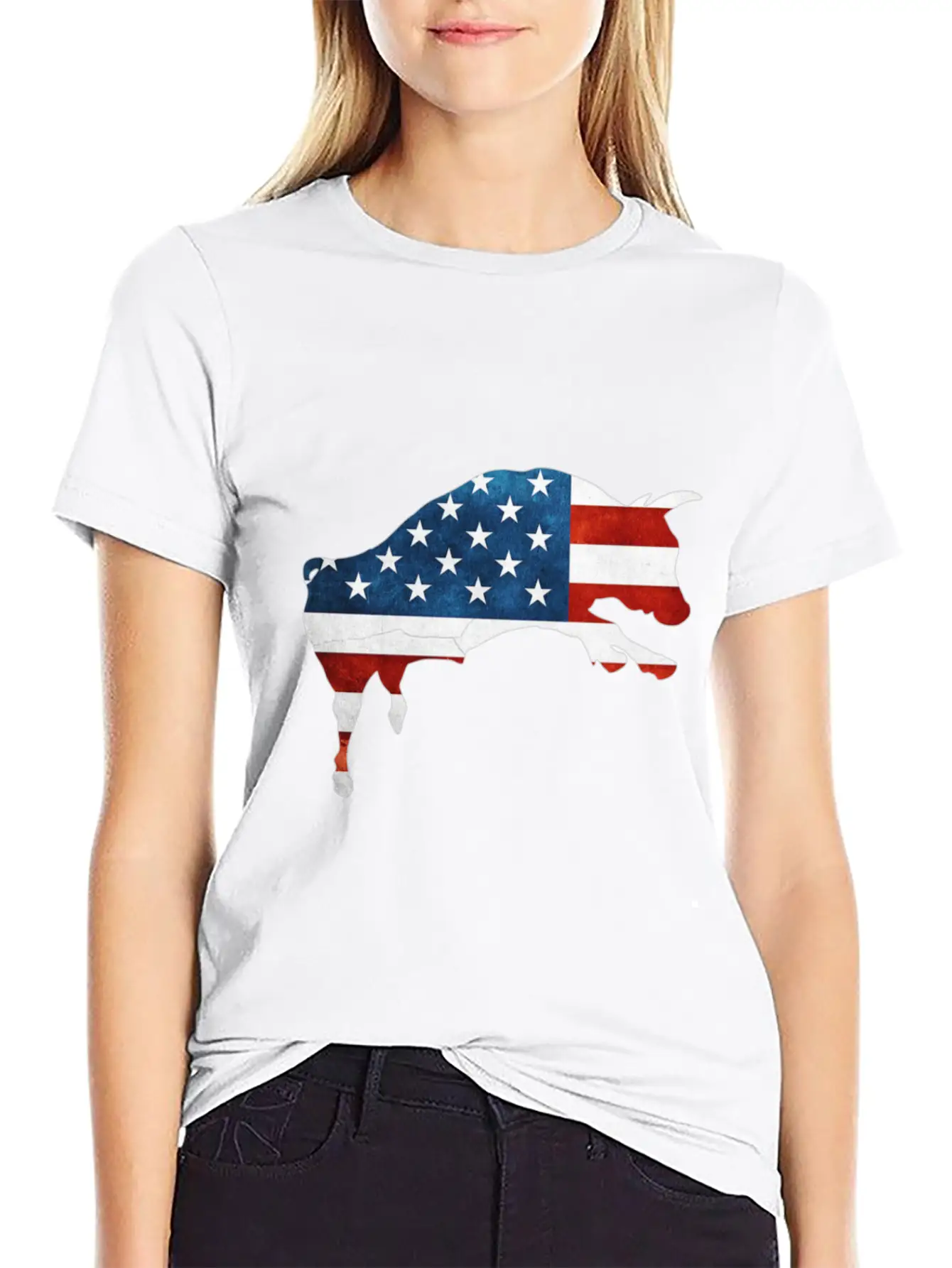 4th Of July Bull American Flag Usa Unisex Short Sleeve Soft Cotton T-Shirt – Casual Everyday Wear