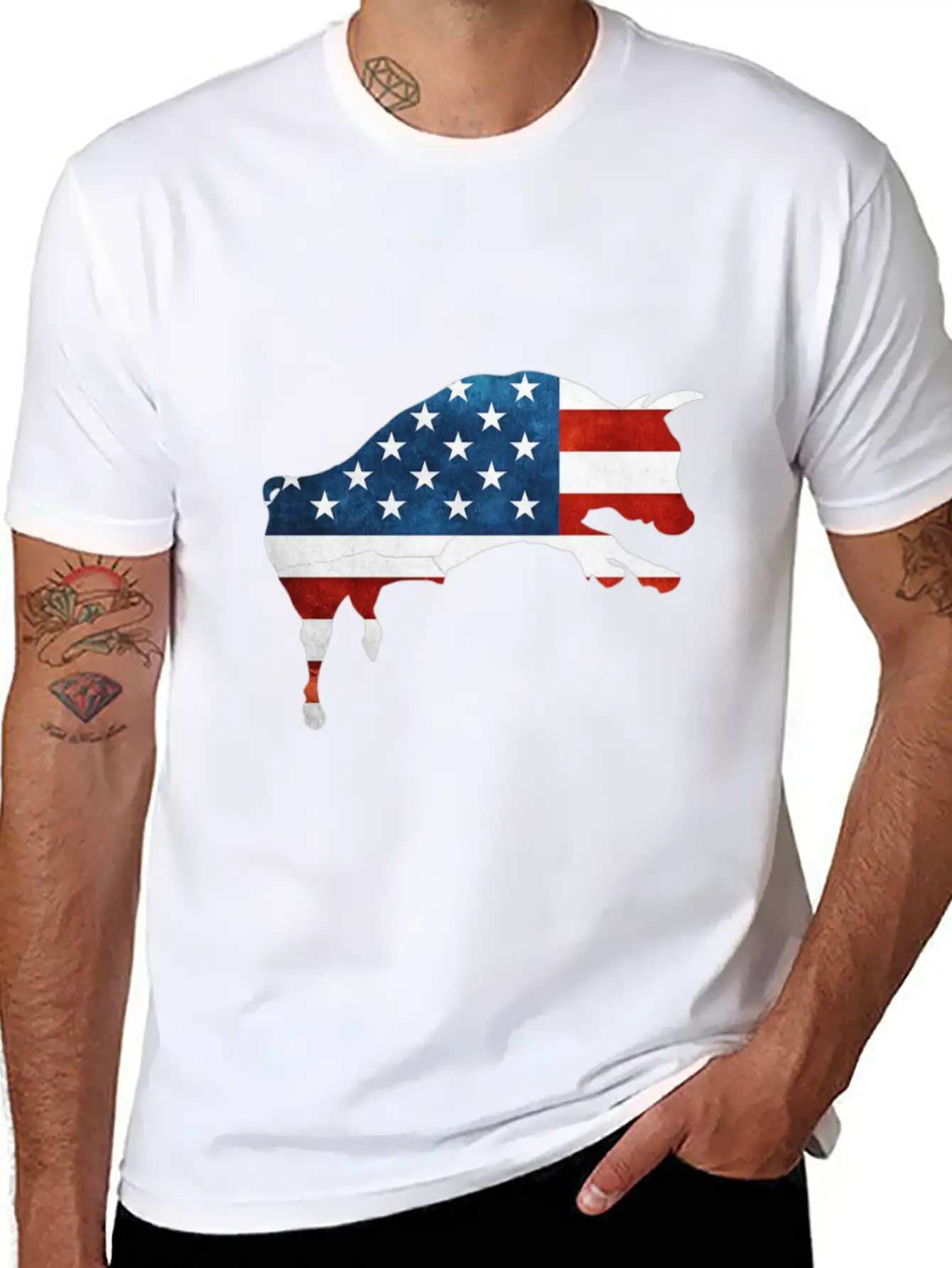4th Of July Bull American Flag Usa Unisex Short Sleeve Soft Cotton T-Shirt – Casual Everyday Wear