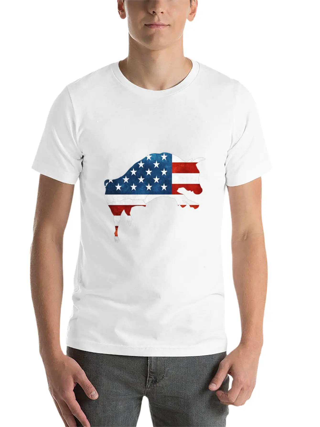 4th Of July Bull American Flag Usa Unisex Short Sleeve Soft Cotton T-Shirt – Casual Everyday Wear