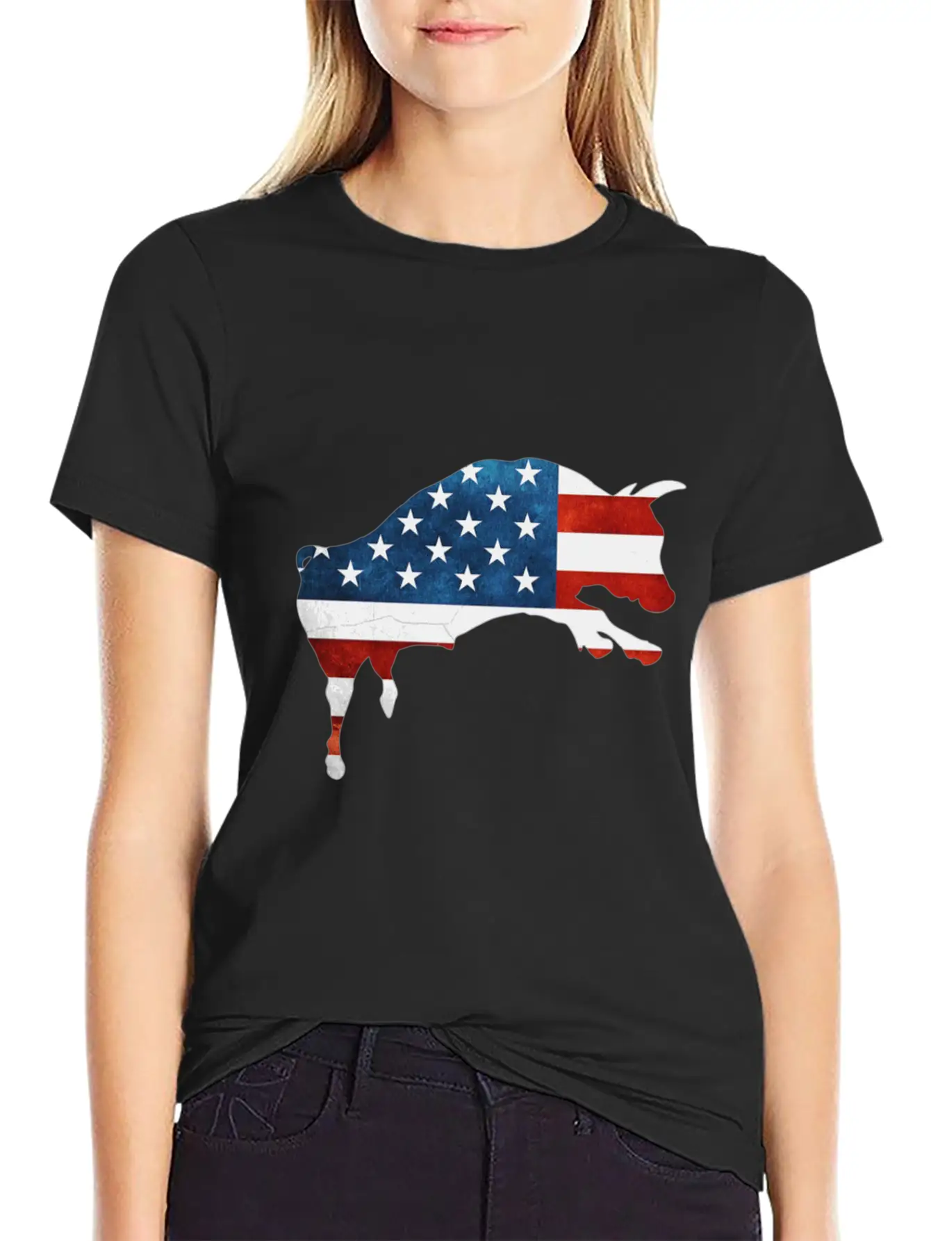 4th Of July Bull American Flag Usa Unisex Short Sleeve Soft Cotton T-Shirt – Casual Everyday Wear