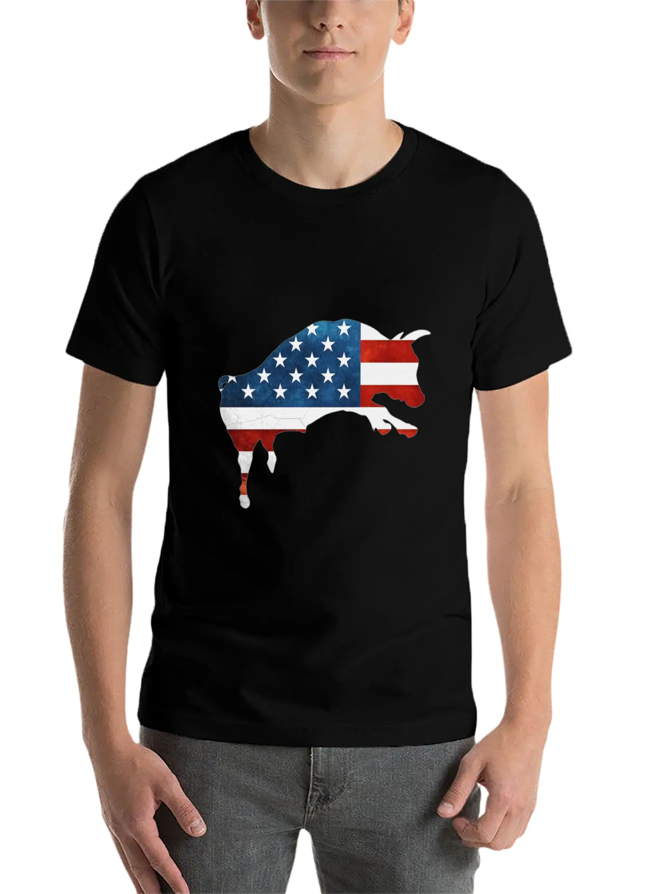 4th Of July Bull American Flag Usa Unisex Short Sleeve Soft Cotton T-Shirt – Casual Everyday Wear