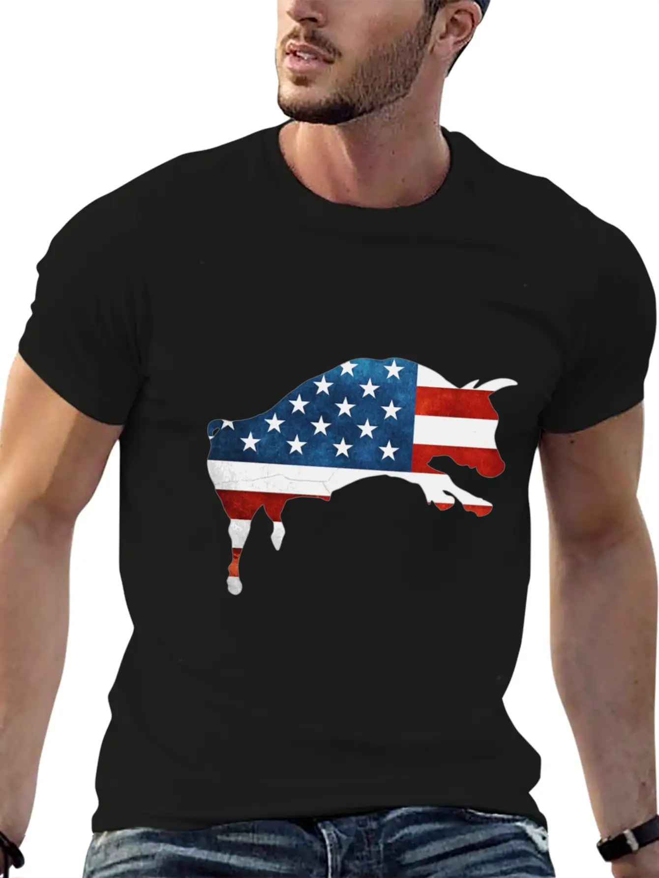 4th Of July Bull American Flag Usa Unisex Short Sleeve Soft Cotton T-Shirt – Casual Everyday Wear
