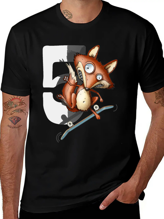 5th Birthday Skater Fox 5 Years Old Soft Cotton Short Sleeve Tee – Unisex Wardrobe Staple