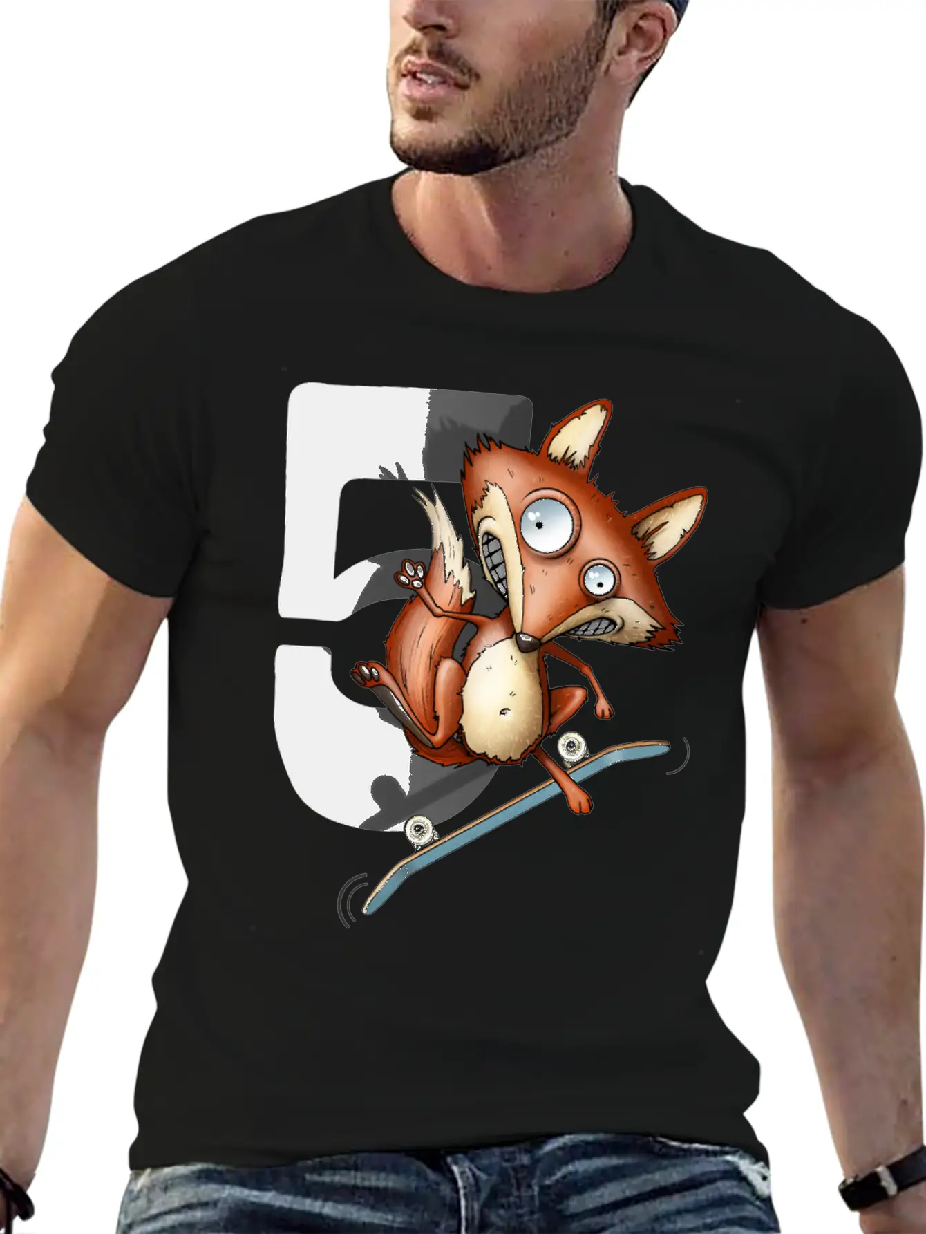 5th Birthday Skater Fox 5 Years Old Soft Cotton Short Sleeve Tee – Unisex Wardrobe Staple