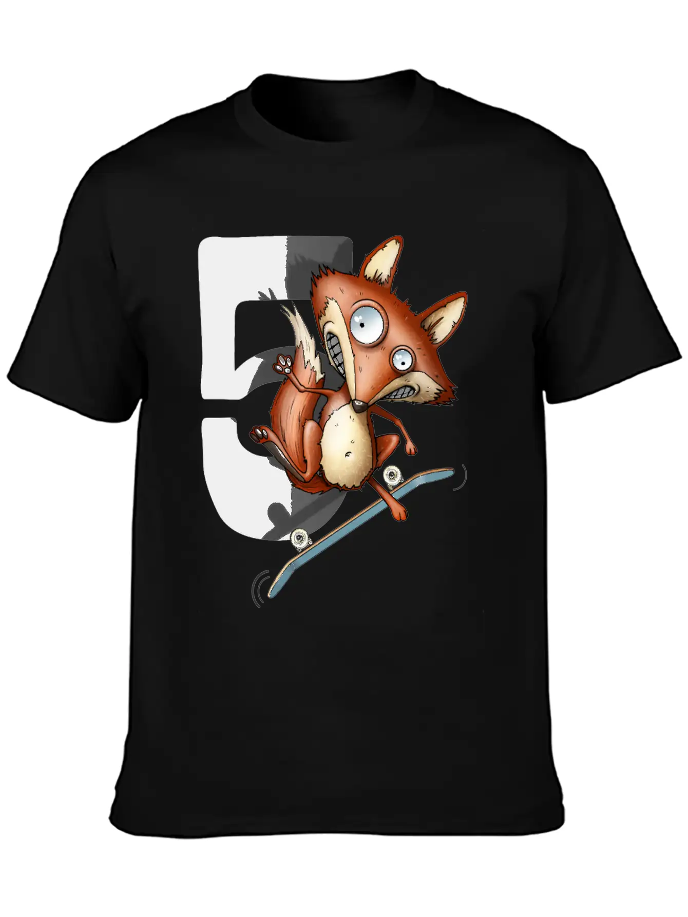 5th Birthday Skater Fox 5 Years Old Soft Cotton Short Sleeve Tee – Unisex Wardrobe Staple