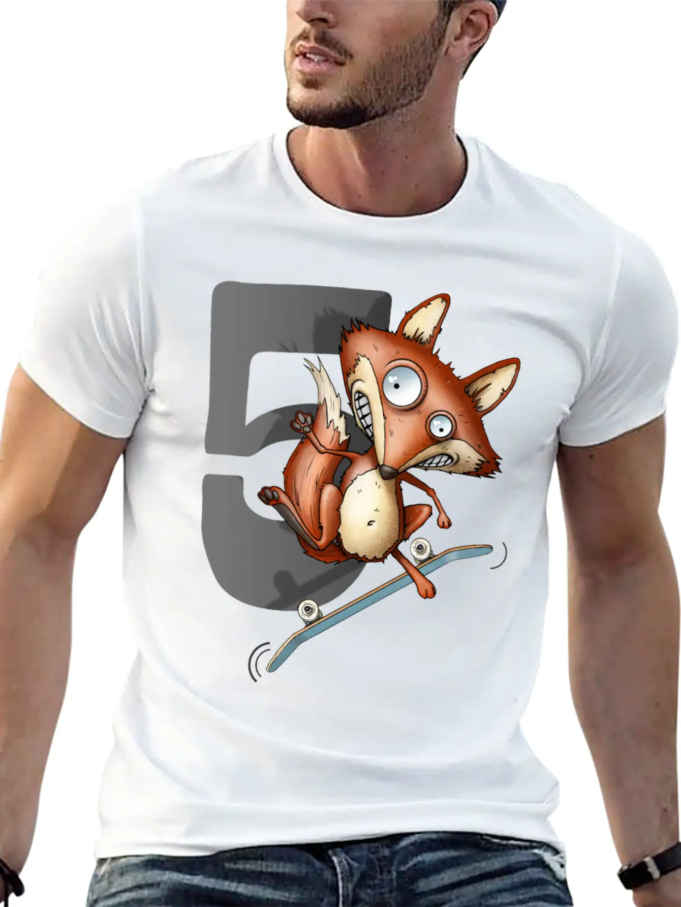 5th Birthday Skater Fox 5 Years Old Soft Cotton Short Sleeve Tee – Unisex Wardrobe Staple
