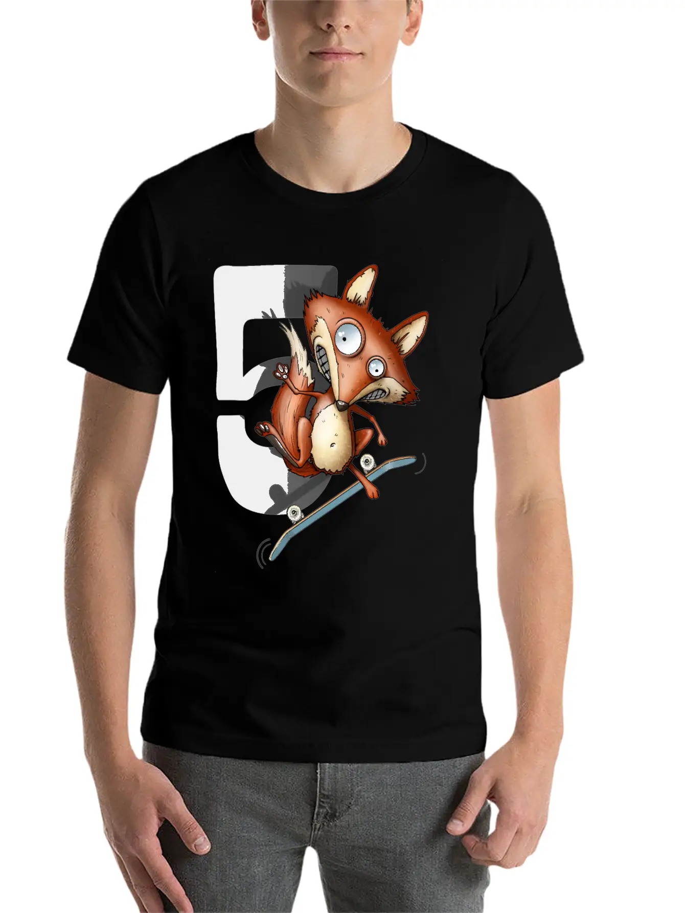 5th Birthday Skater Fox 5 Years Old Soft Cotton Short Sleeve Tee – Unisex Wardrobe Staple