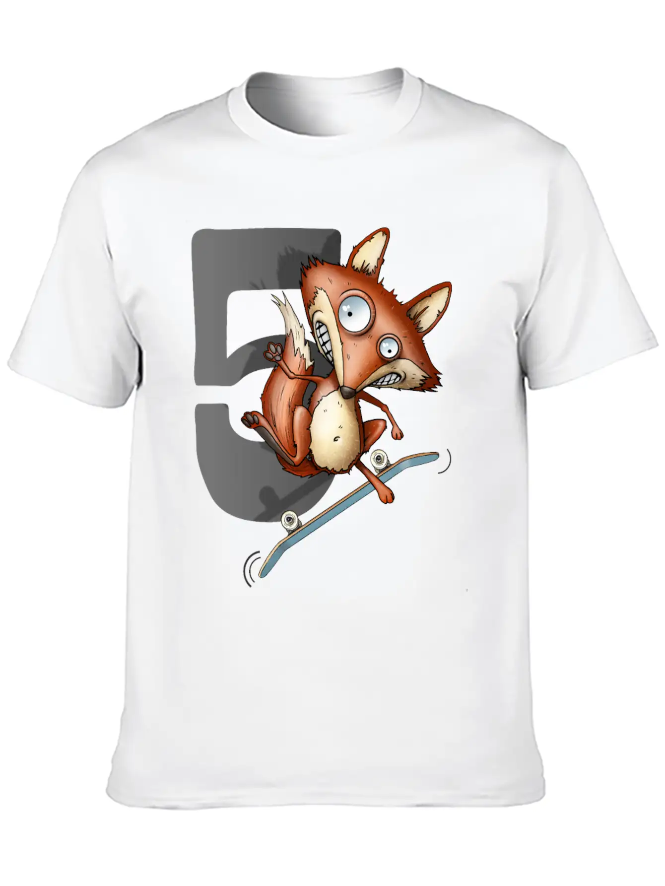 5th Birthday Skater Fox 5 Years Old Soft Cotton Short Sleeve Tee – Unisex Wardrobe Staple
