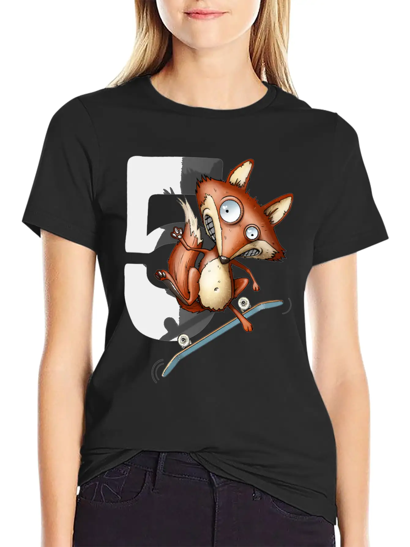 5th Birthday Skater Fox 5 Years Old Soft Cotton Short Sleeve Tee – Unisex Wardrobe Staple